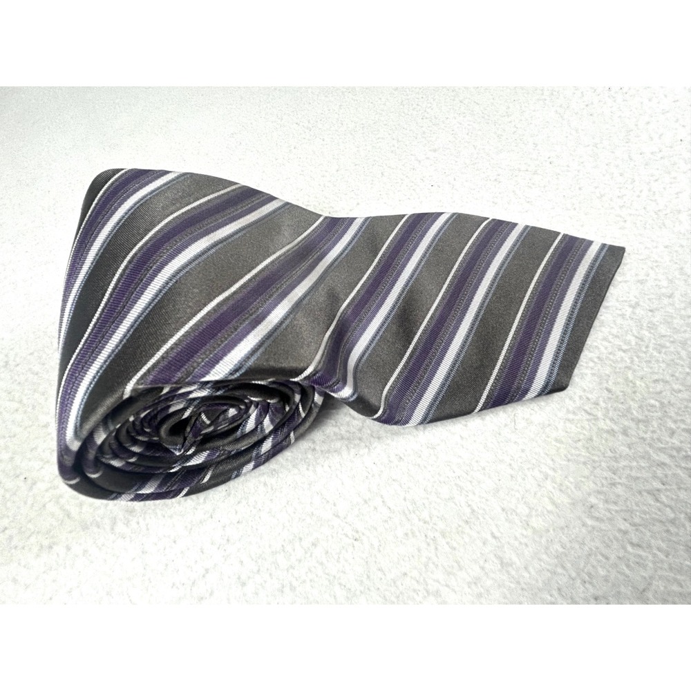 Calvin Klein Necktie Men OS Gray Purple Striped Professional Silk Tie